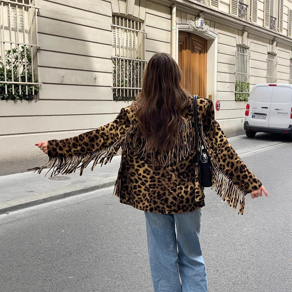 Damernas leopardimönstrade mockajacka med fransar och modernt snitt Eva Jonsson-Eva Jonsson