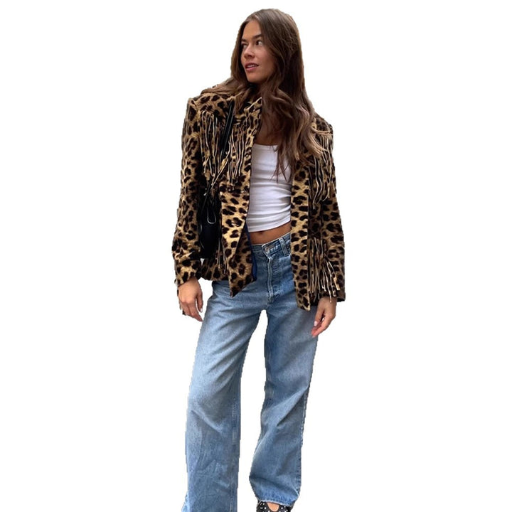 Damernas leopardimönstrade mockajacka med fransar och modernt snitt Eva Jonsson-Eva Jonsson