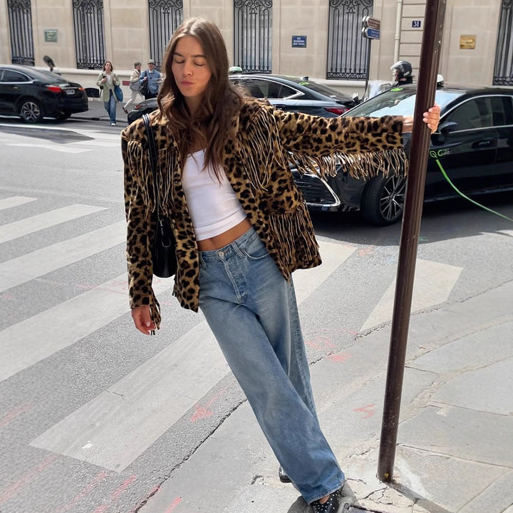 Damernas leopardimönstrade mockajacka med fransar och modernt snitt Eva Jonsson-Eva Jonsson