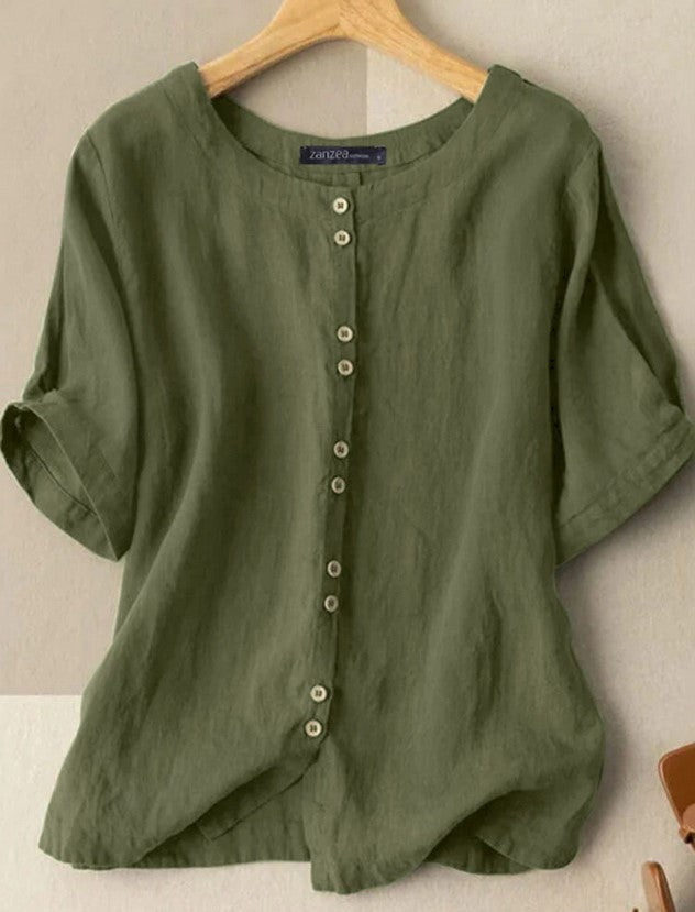 Damernas linneskjorta med knappbar utskärning och avslappnad passform Eva Jonsson-Eva Jonsson