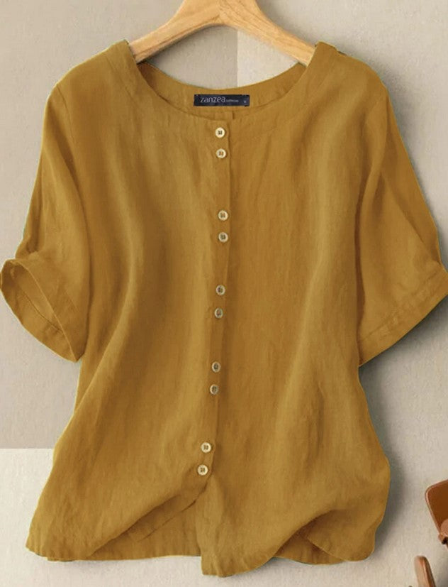 Damernas linneskjorta med knappbar utskärning och avslappnad passform Eva Jonsson-Eva Jonsson