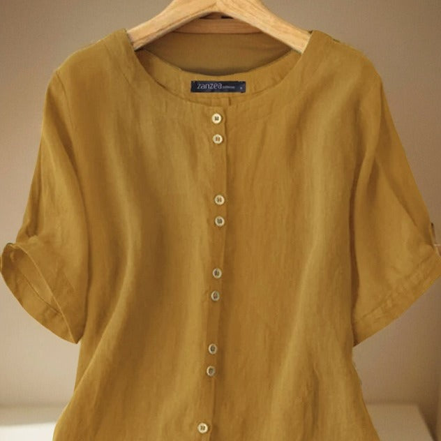 Damernas linneskjorta med knappbar utskärning och avslappnad passform Eva Jonsson-Eva Jonsson