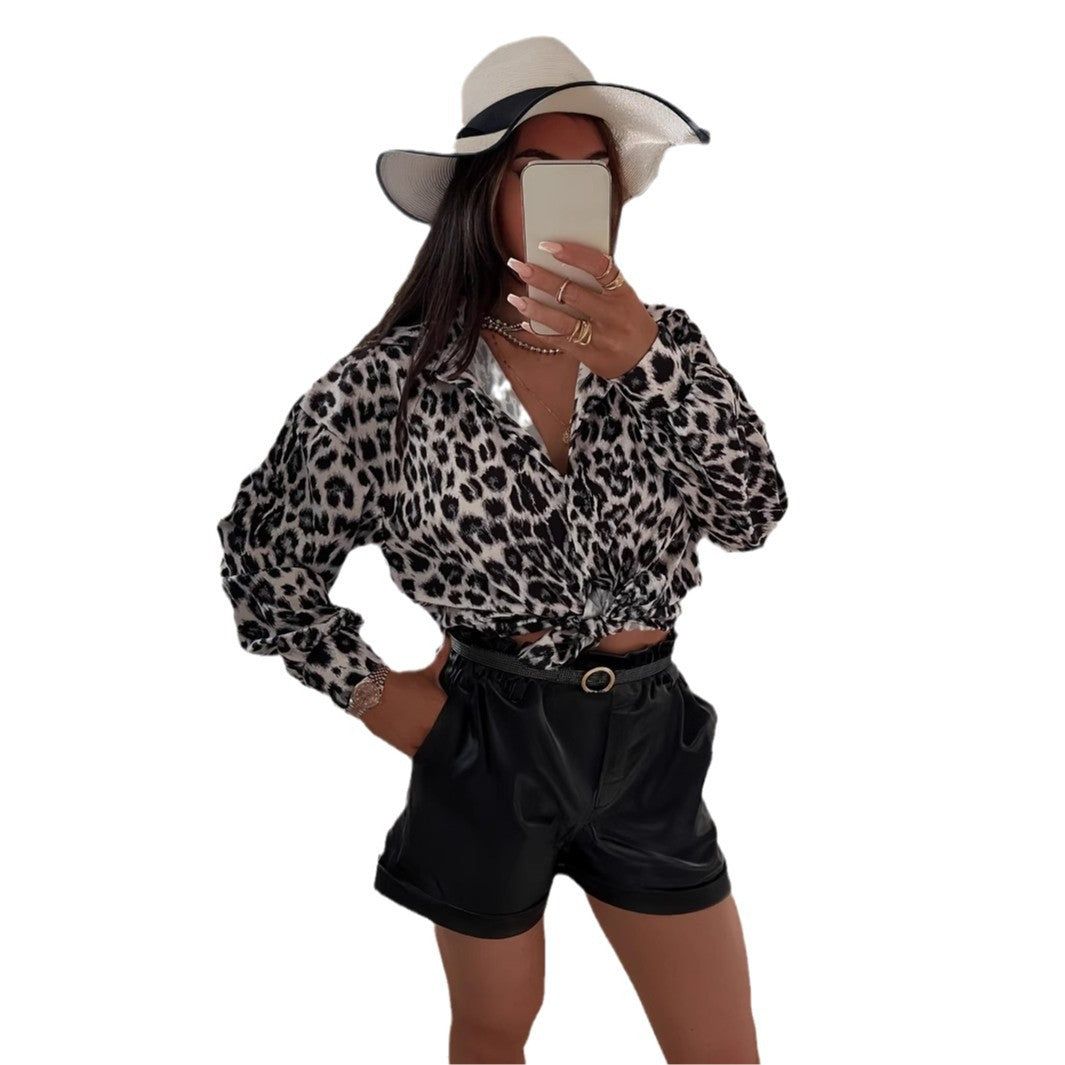 Damernas lösa djurmönster blusshirt med knut Eva Jonsson-Eva Jonsson