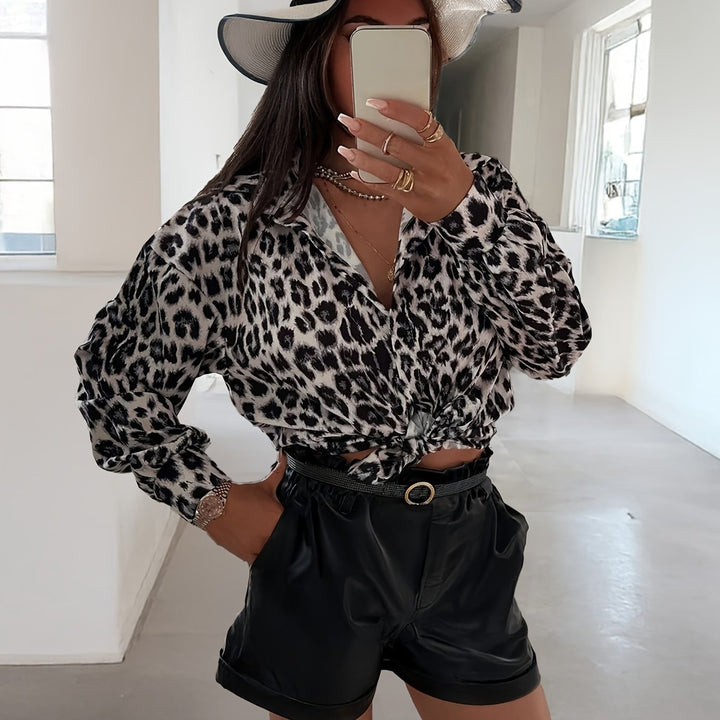 Damernas lösa djurmönster blusshirt med knut Eva Jonsson-Eva Jonsson