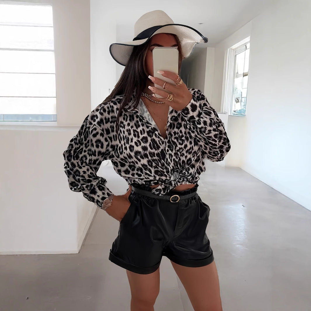 Damernas lösa djurmönster blusshirt med knut Eva Jonsson-Eva Jonsson