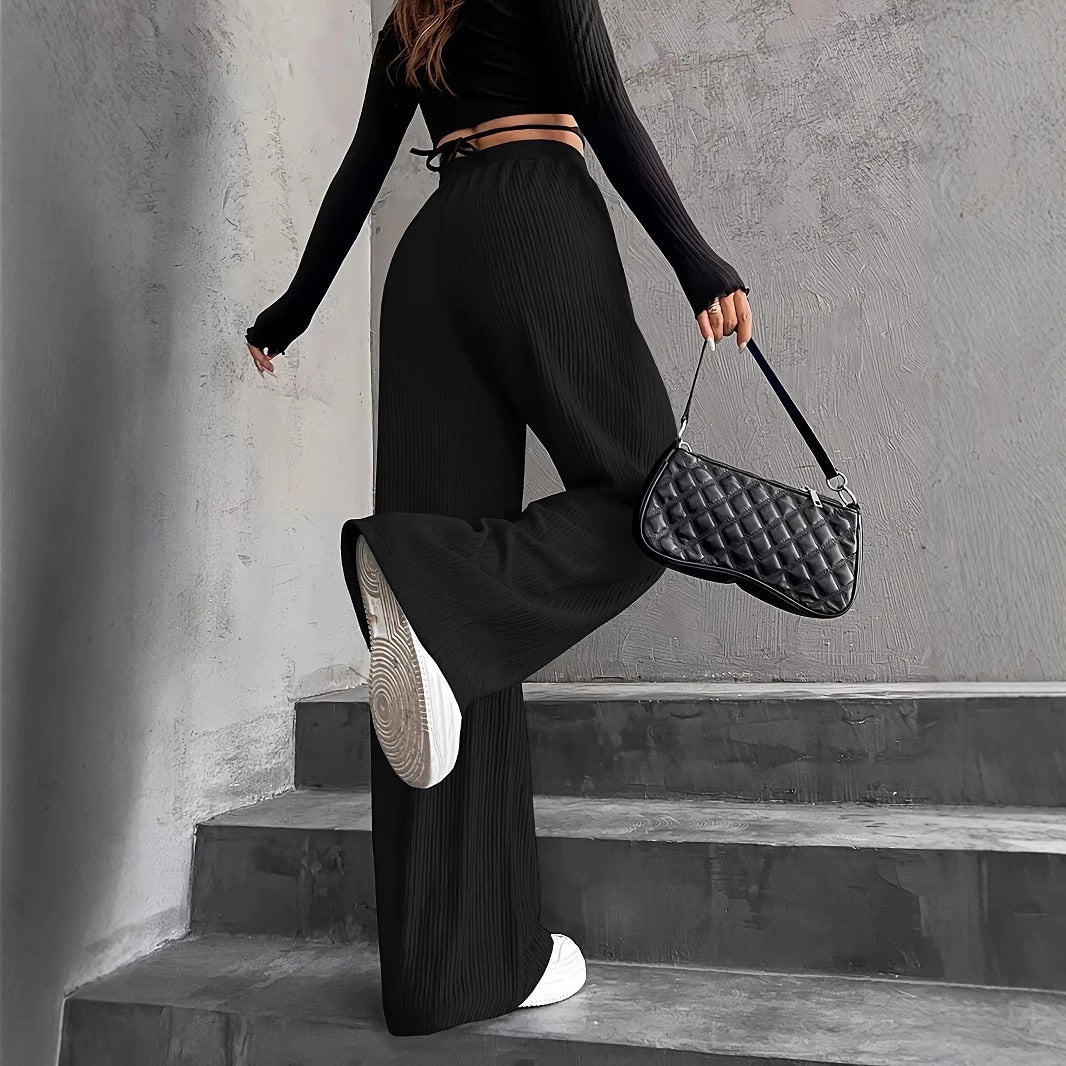 Damernas lösa pluderbyxor med ribbat mönster och elastisk midjeresår Eva Jonsson-Eva Jonsson