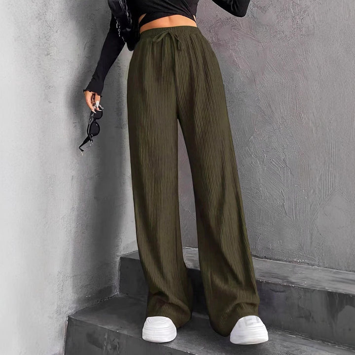 Damernas lösa pluderbyxor med ribbat mönster och elastisk midjeresår Eva Jonsson-Eva Jonsson