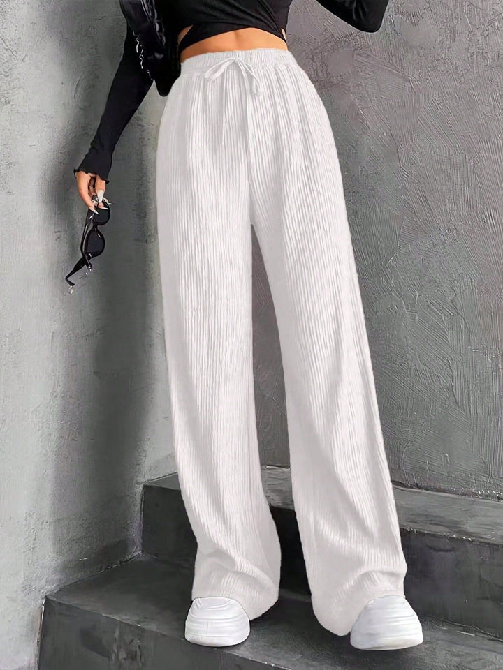 Damernas lösa pluderbyxor med ribbat mönster och elastisk midjeresår Eva Jonsson-Eva Jonsson