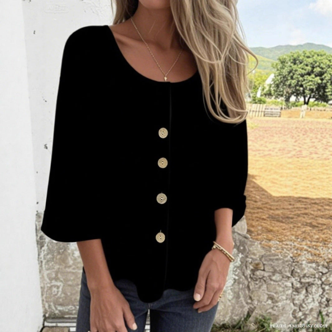 Damernas lösa topp med knappränder Eva Jonsson-Eva Jonsson