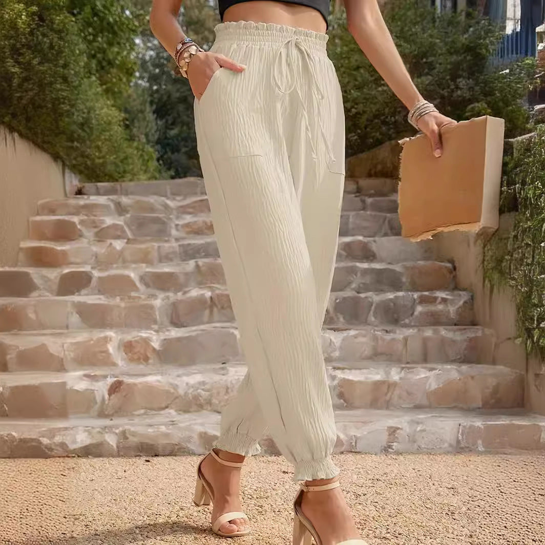 Damernas lösa tygbukser med djupa fickor och elastisk midja Eva Jonsson-Eva Jonsson