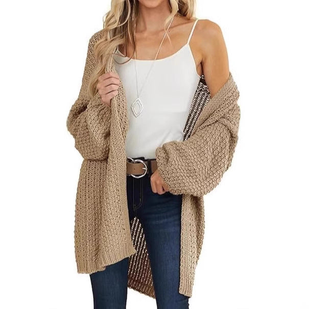 Damernas luftig grovstickad cardigan med vida ärmar och bekväm passform Eva Jonsson-Eva Jonsson