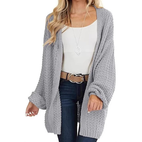 Damernas luftig grovstickad cardigan med vida ärmar och bekväm passform Eva Jonsson-Eva Jonsson