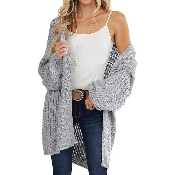 Damernas luftig grovstickad cardigan med vida ärmar och bekväm passform Eva Jonsson-Eva Jonsson