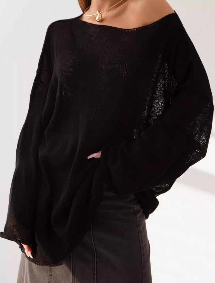 Damernas luftig oversized stickad tröja med vid skärning och transparent tyg Eva Jonsson-Eva Jonsson