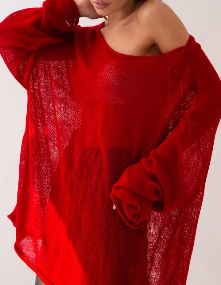 Damernas luftig oversized stickad tröja med vid skärning och transparent tyg Eva Jonsson-Eva Jonsson