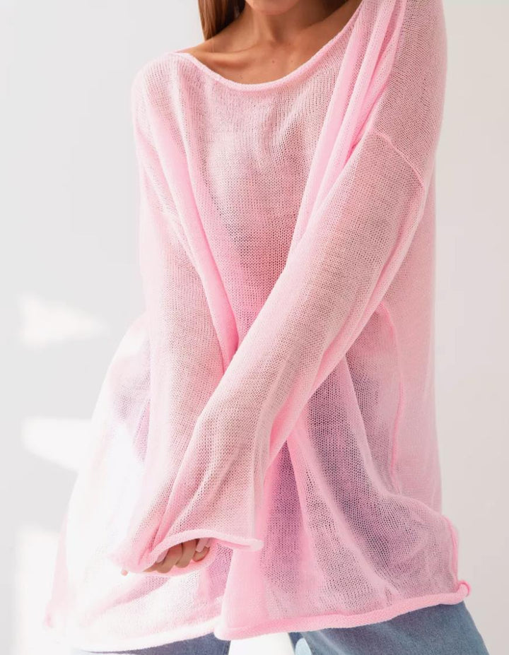 Damernas luftig oversized stickad tröja med vid skärning och transparent tyg Eva Jonsson-Eva Jonsson
