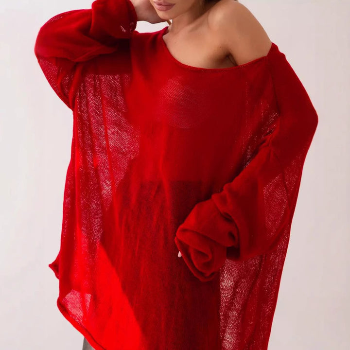 Damernas luftig oversized stickad tröja med vid skärning och transparent tyg Eva Jonsson-Eva Jonsson