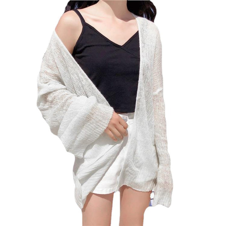Damernas luftig stickad cardigan med öppen front och vida ärmar Eva Jonsson-Eva Jonsson