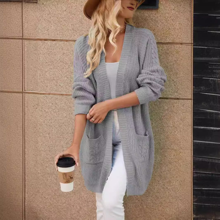 Damernas luftig stickad lång cardigan med praktiska fickor Eva Jonsson-Eva Jonsson