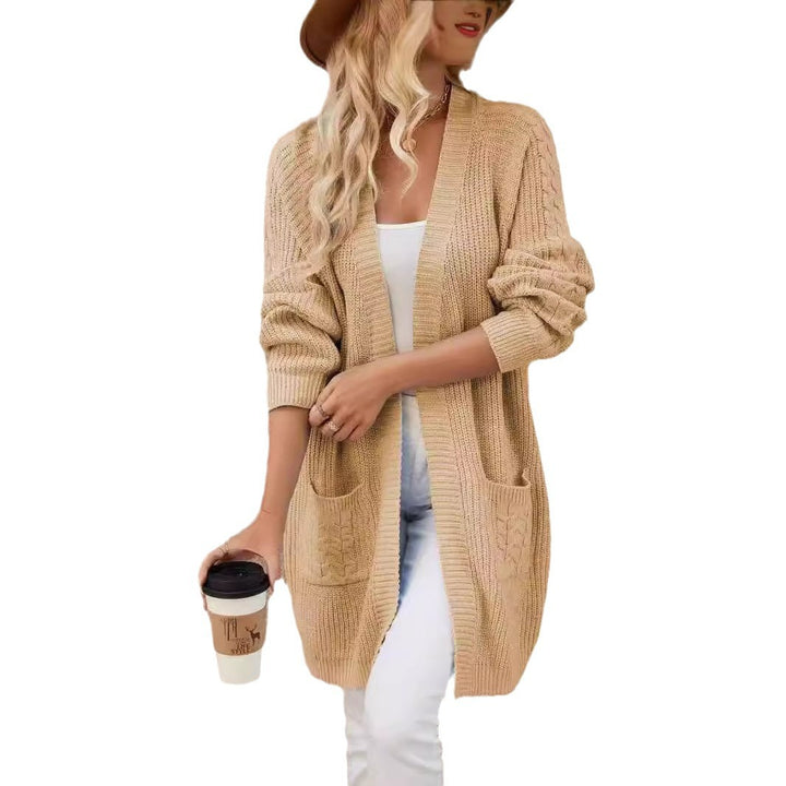 Damernas luftig stickad lång cardigan med praktiska fickor Eva Jonsson-Eva Jonsson