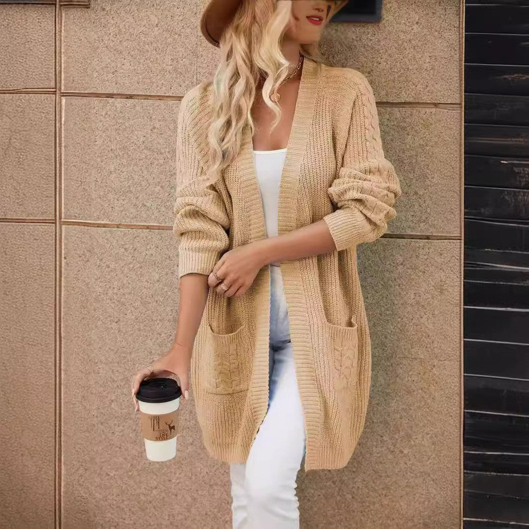 Damernas luftig stickad lång cardigan med praktiska fickor Eva Jonsson-Eva Jonsson