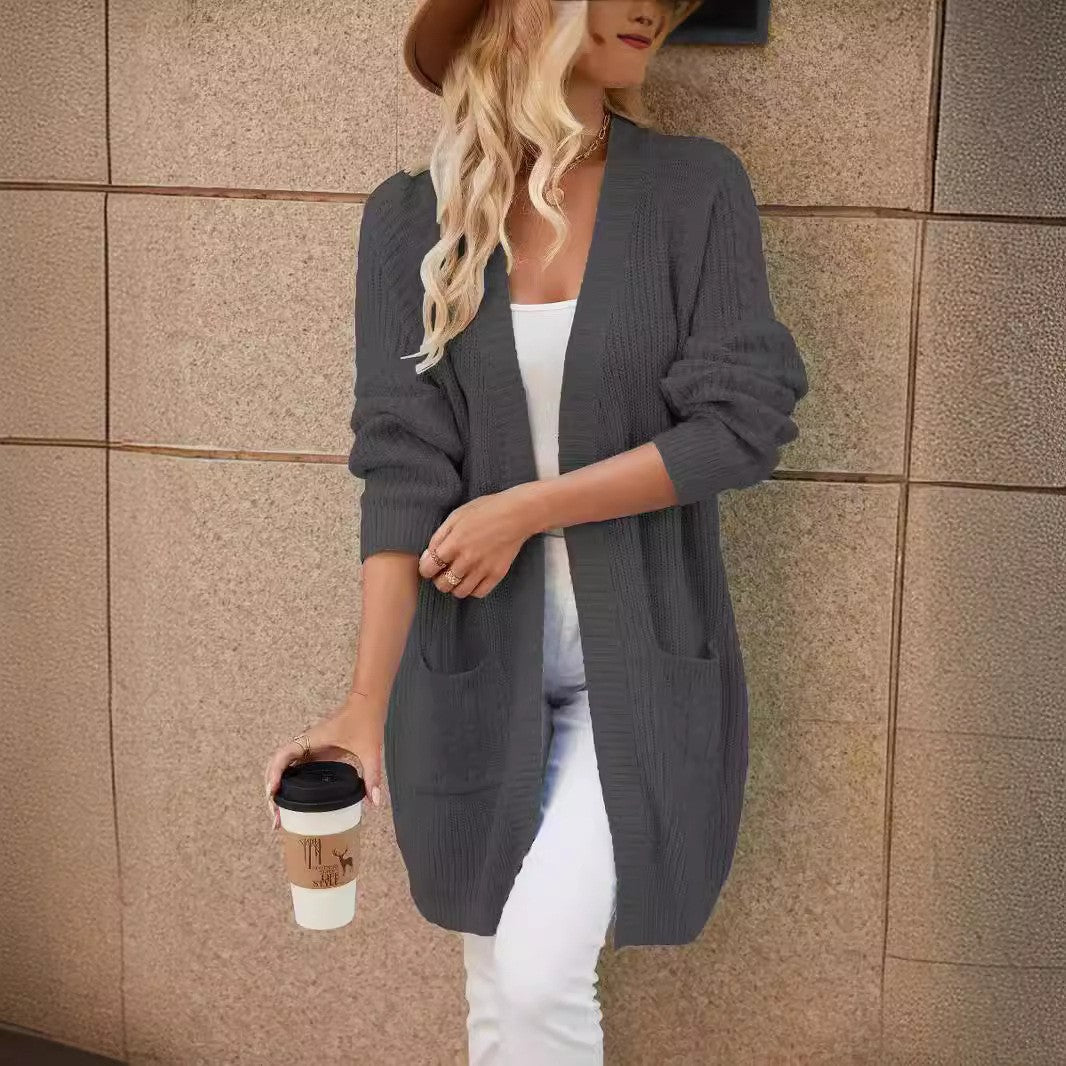 Damernas luftig stickad lång cardigan med praktiska fickor Eva Jonsson-Eva Jonsson
