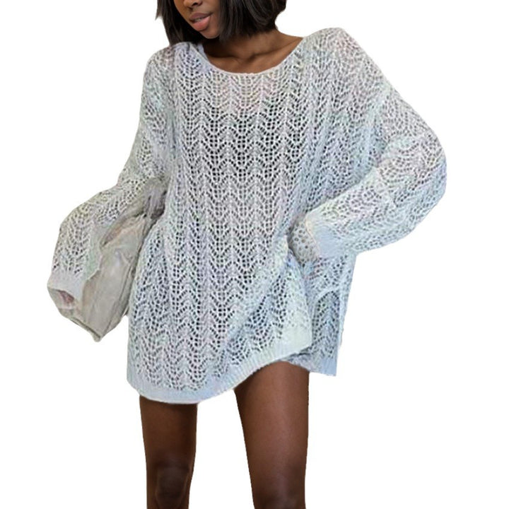 Damernas luftig stickad tröja i öppet nätdesign Eva Jonsson-Eva Jonsson