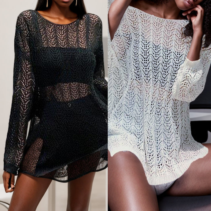 Damernas luftig stickad tröja i öppet nätdesign Eva Jonsson-Eva Jonsson