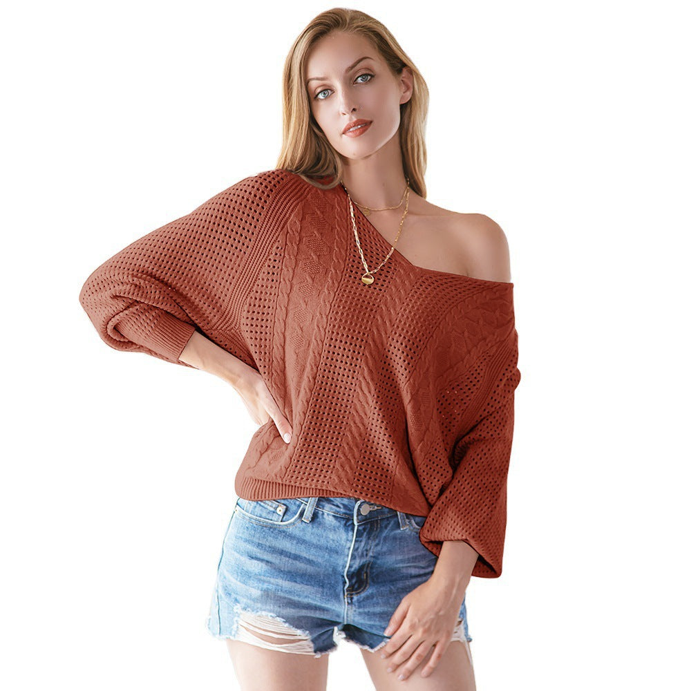 Damernas luftig stickad tröja med V-hals och strukturerad design Eva Jonsson-Eva Jonsson