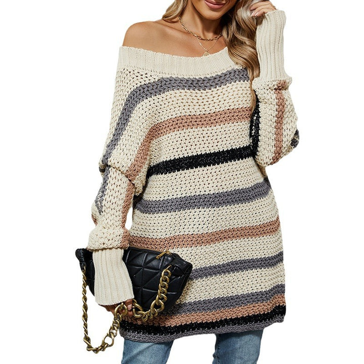 Damernas luftig stickad tröja med avslappnad randig mönster Eva Jonsson-Eva Jonsson