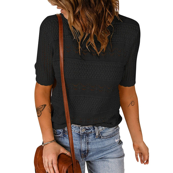 Damernas luftig stickad tröja med hålmönster Eva Jonsson-Eva Jonsson