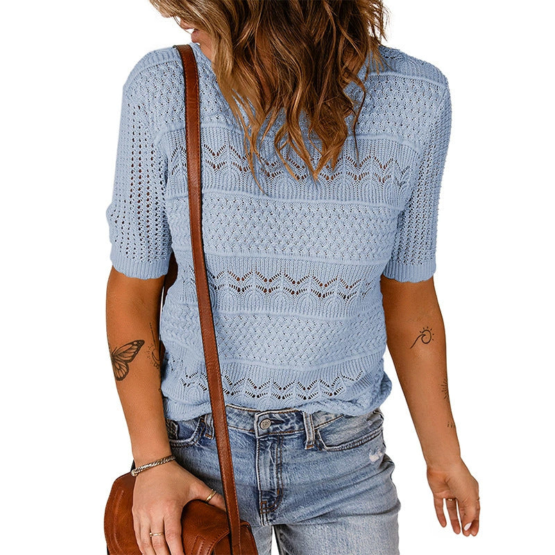 Damernas luftig stickad tröja med hålmönster Eva Jonsson-Eva Jonsson