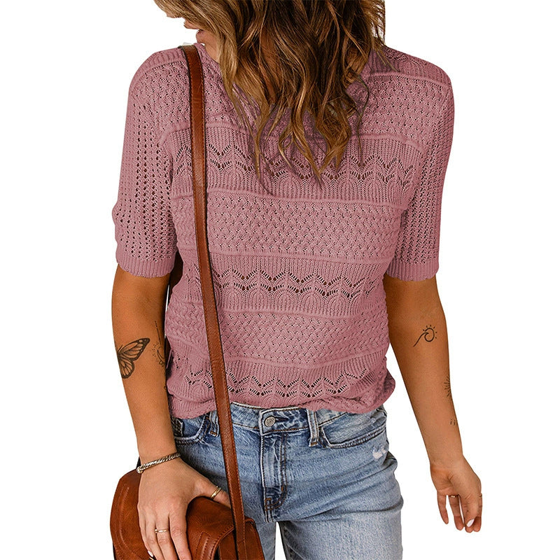 Damernas luftig stickad tröja med hålmönster Eva Jonsson-Eva Jonsson