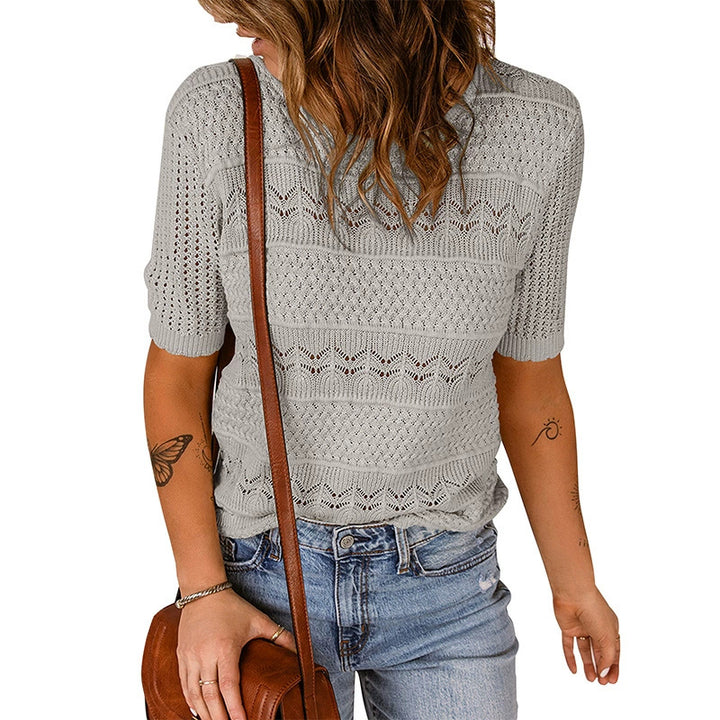 Damernas luftig stickad tröja med hålmönster Eva Jonsson-Eva Jonsson