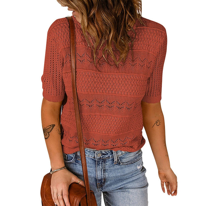 Damernas luftig stickad tröja med hålmönster Eva Jonsson-Eva Jonsson