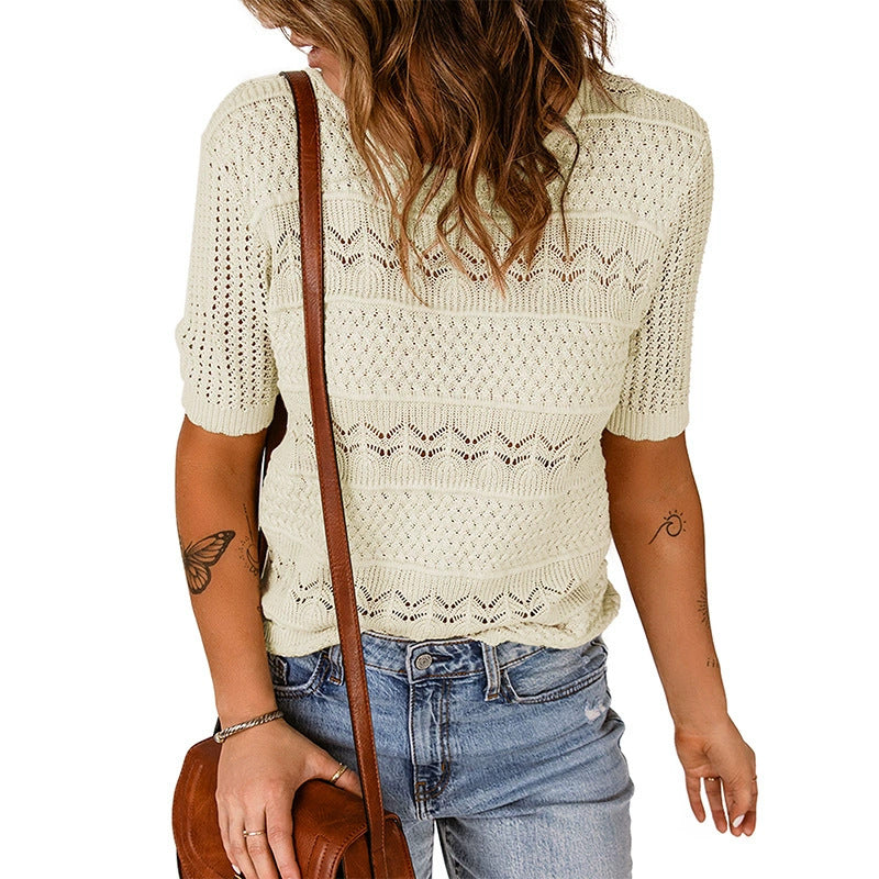 Damernas luftig stickad tröja med hålmönster Eva Jonsson-Eva Jonsson