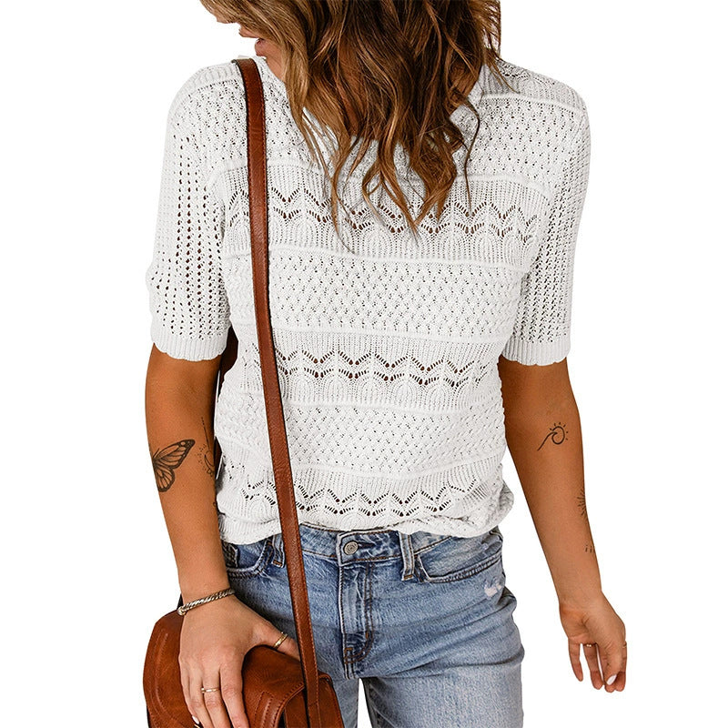 Damernas luftig stickad tröja med hålmönster Eva Jonsson-Eva Jonsson