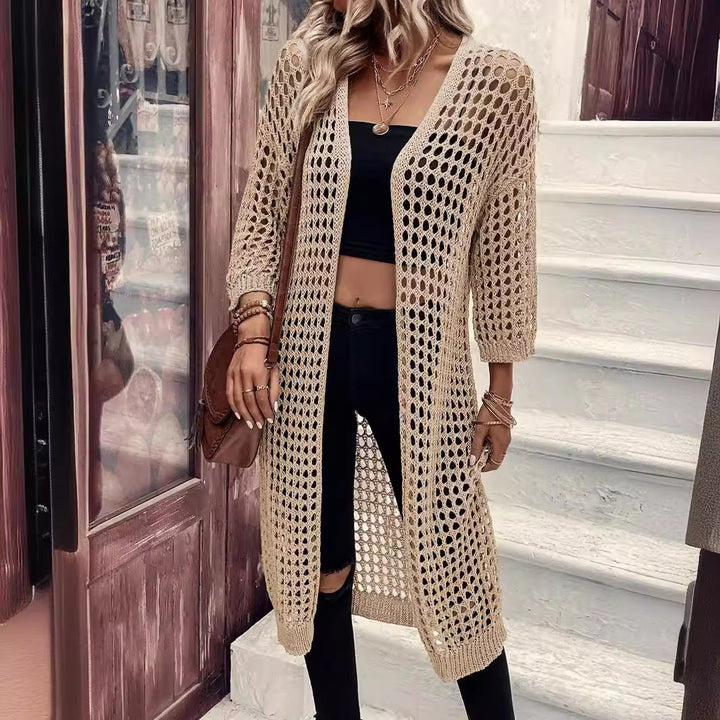 Damernas luftig virkade jacka i boho-stil med vid passform Mirla-Eva Jonsson