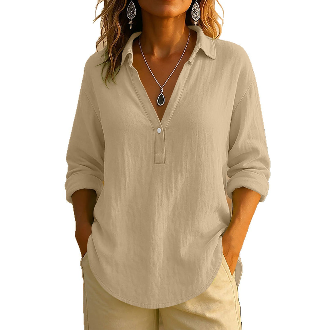 Damernas luftiga blus med Henley-krage Eva Jonsson-Eva Jonsson