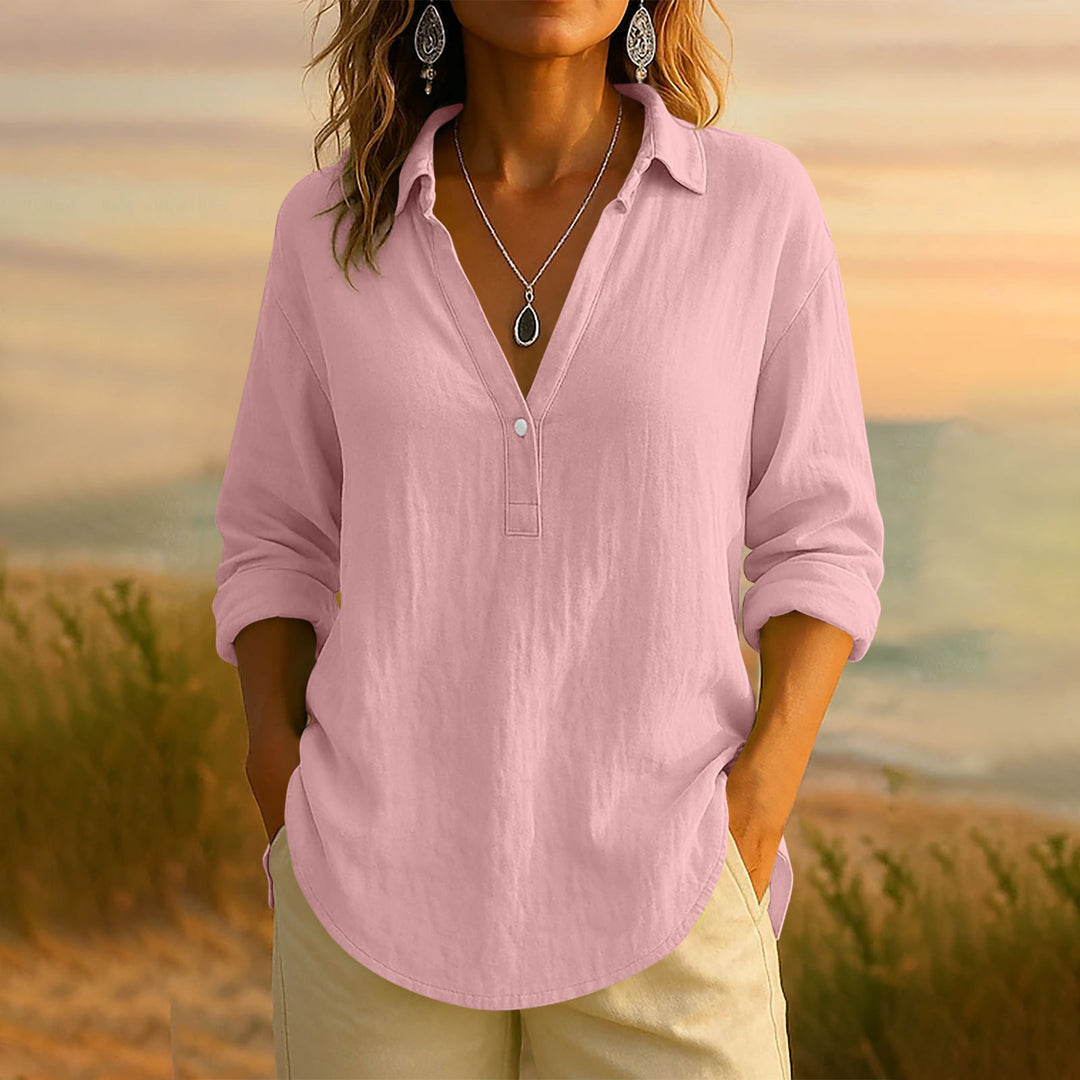 Damernas luftiga blus med Henley-krage Mirla-Eva Jonsson