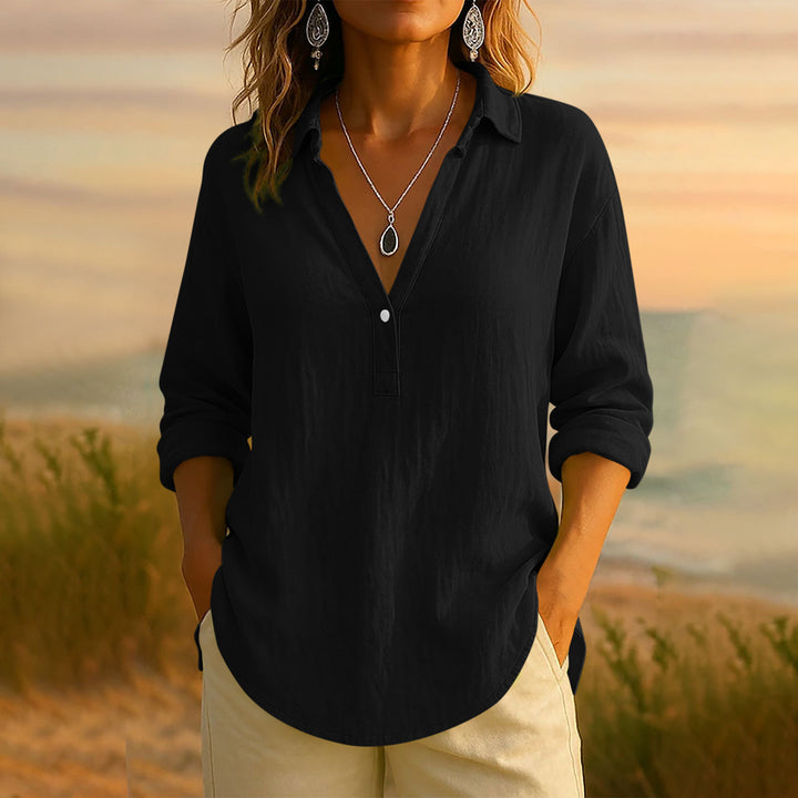 Damernas luftiga blus med Henley-krage Mirla-Eva Jonsson