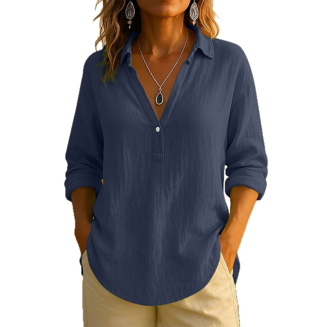 Damernas luftiga blus med Henley-krage Mirla-Eva Jonsson