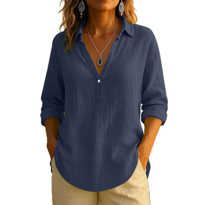 Damernas luftiga blus med Henley-krage Mirla-Eva Jonsson