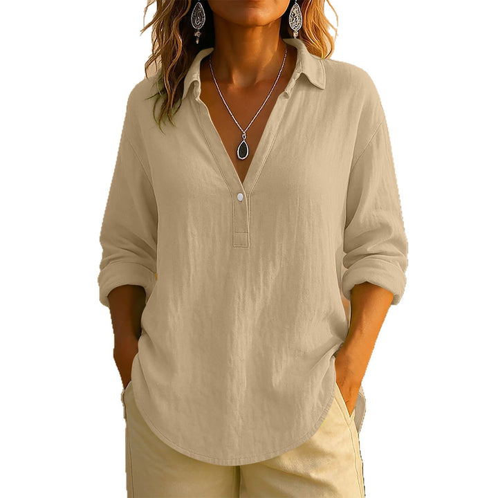 Damernas luftiga blus med Henley-krage Mirla-Eva Jonsson