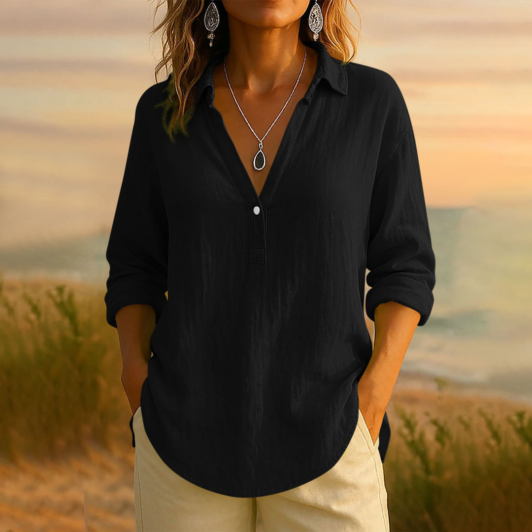 Damernas luftiga blus med Henley-krage Mirla-Eva Jonsson