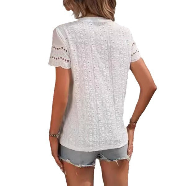 Damernas luftiga blus med broderi Mirla-Eva Jonsson