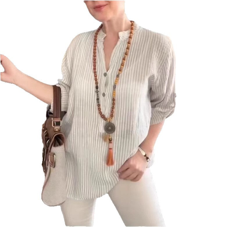 Damernas luftiga blus med charmig randig design Eva Jonsson-Eva Jonsson