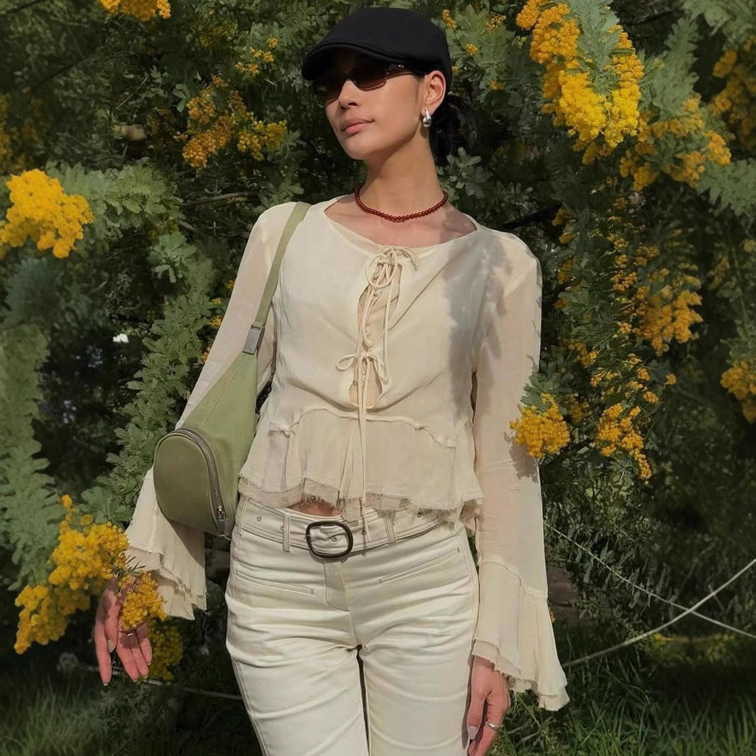 Damernas luftiga blus med rynkor och knytband Eva Jonsson-Eva Jonsson