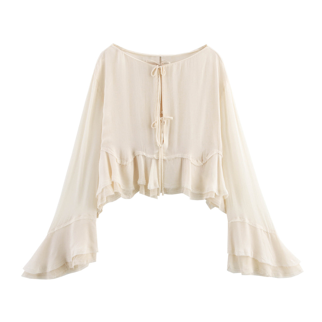 Damernas luftiga blus med rynkor och knytband Eva Jonsson-Eva Jonsson