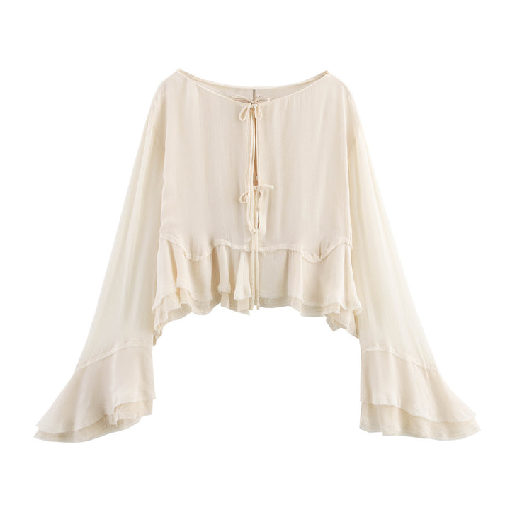 Damernas luftiga blus med rynkor och knytband Eva Jonsson-Eva Jonsson